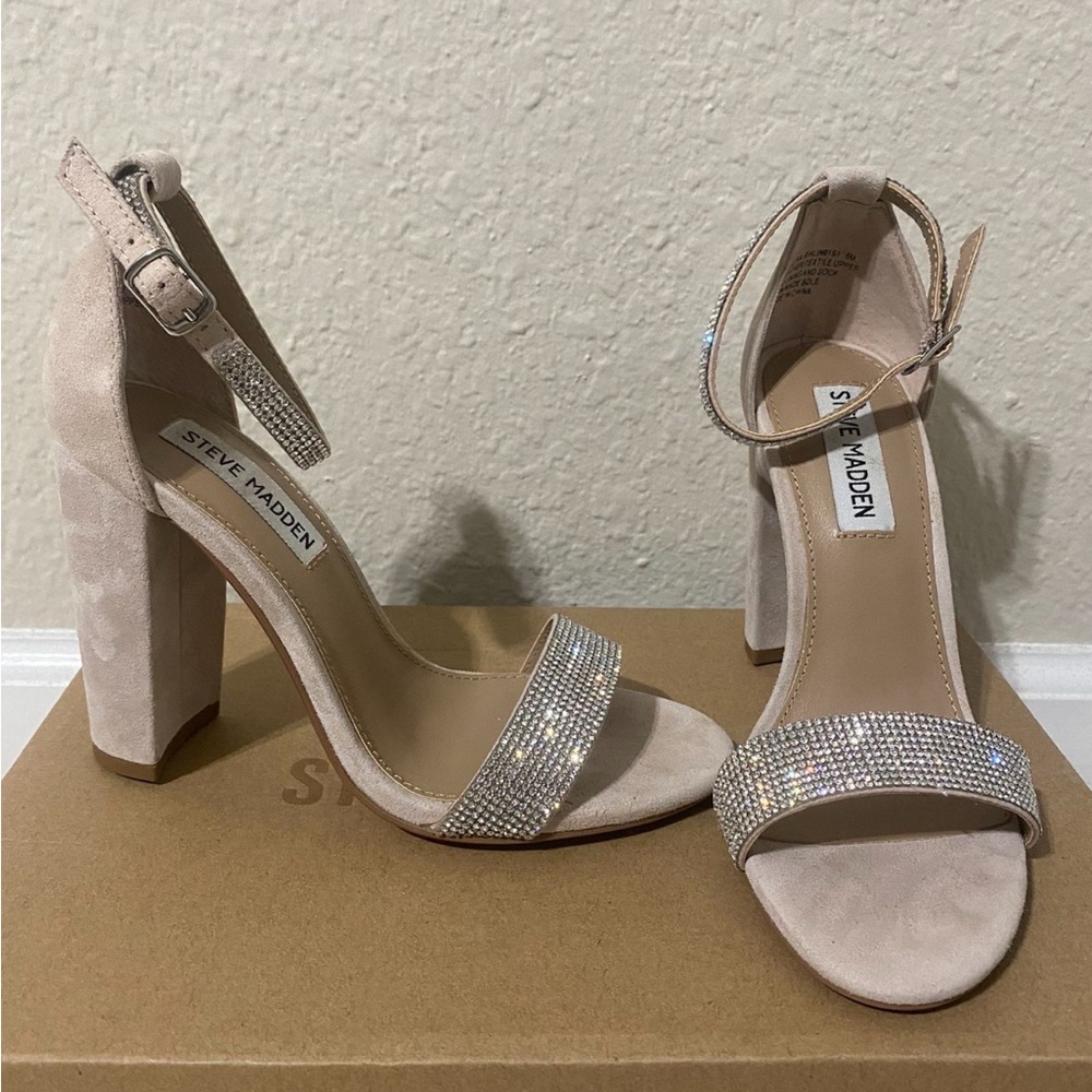 Steve Madden Tan Heels with Block Heel and Ankle Strap